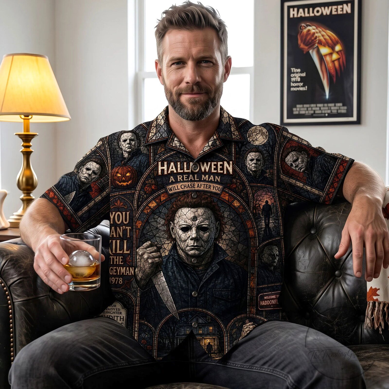 Michael Myers Halloween Stained Glass Horror Movie Hawaiian Shirt 4 Michael Myers Halloween Stained Glass Horror Movie Hawaiian Shirt