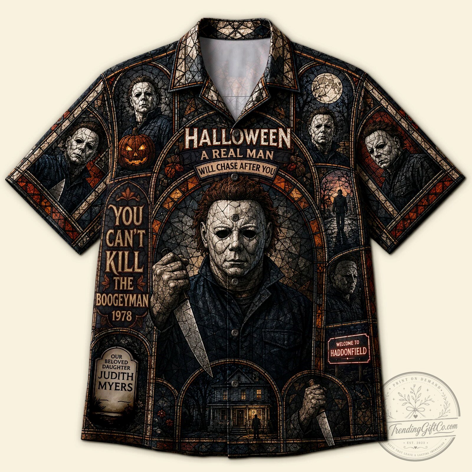 Michael Myers Halloween Stained Glass Horror Movie Hawaiian Shirt 5 Michael Myers Halloween Stained Glass Horror Movie Hawaiian Shirt
