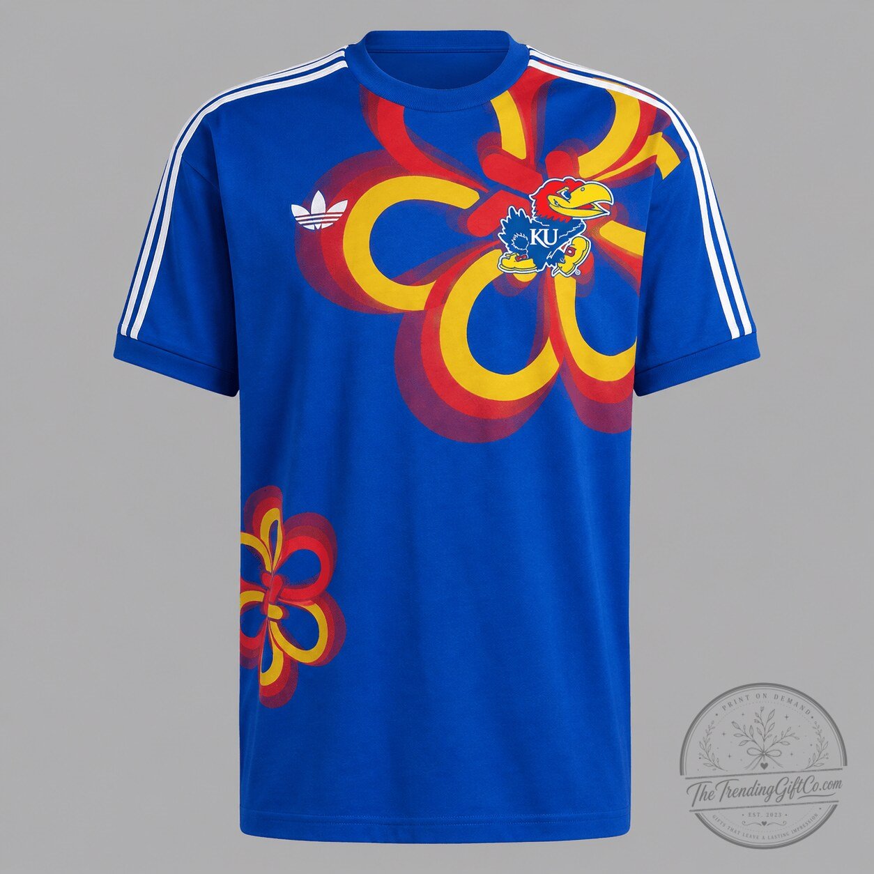 Kansas Jayhawks Floral Crest Performance Blue Short Sleeve T-Shirt