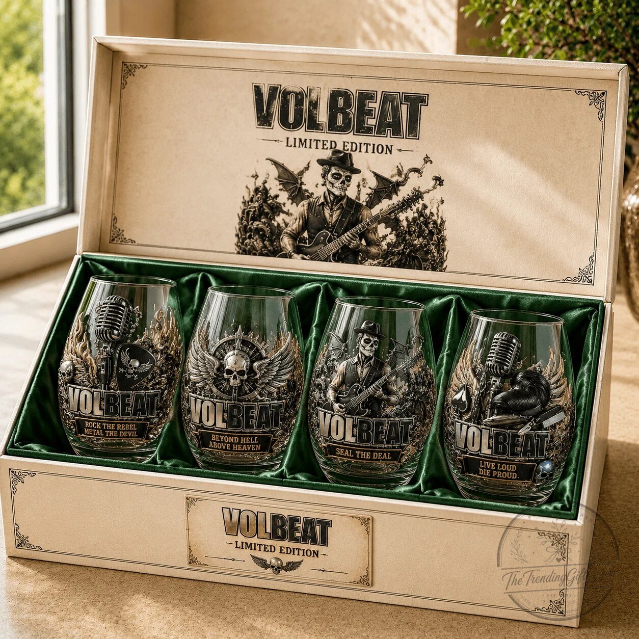 Volbeat Rock Band Music Album Art Stemless Wine Glass Set 4 Volbeat Rock Band Music Album Art Stemless Wine Glass Set