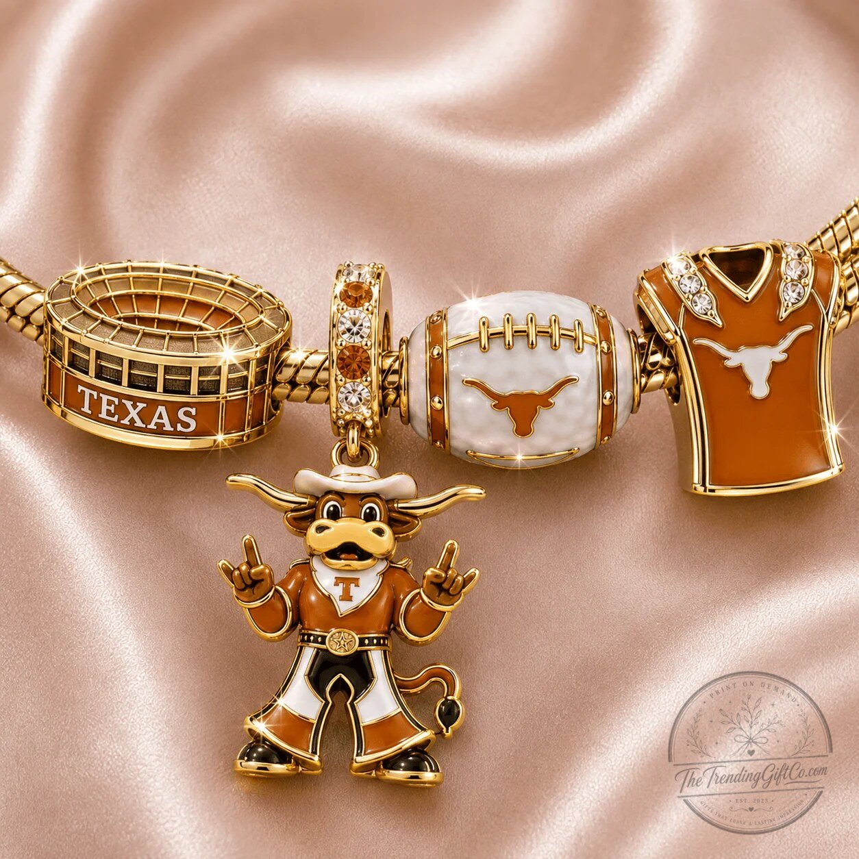 Pandora Texas Longhorns Football Charm Bracelet Set 4 Pandora Texas Longhorns Football Charm Bracelet Set