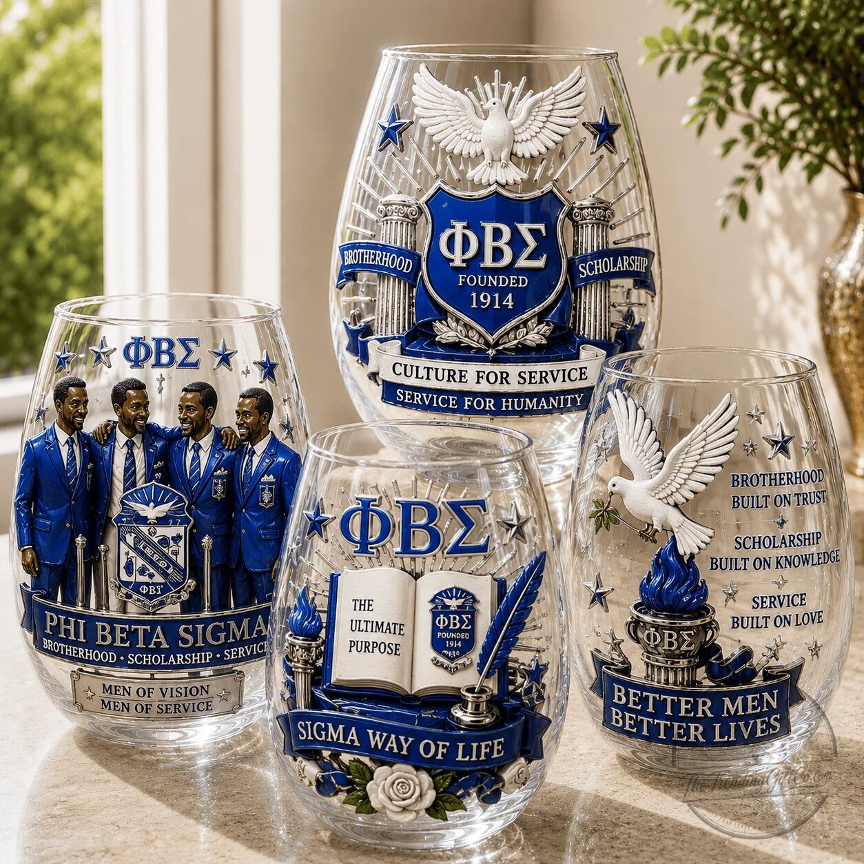 Phi Beta Sigma Fraternity Stemless Wine Glass Set 3 Phi Beta Sigma Fraternity Stemless Wine Glass Set
