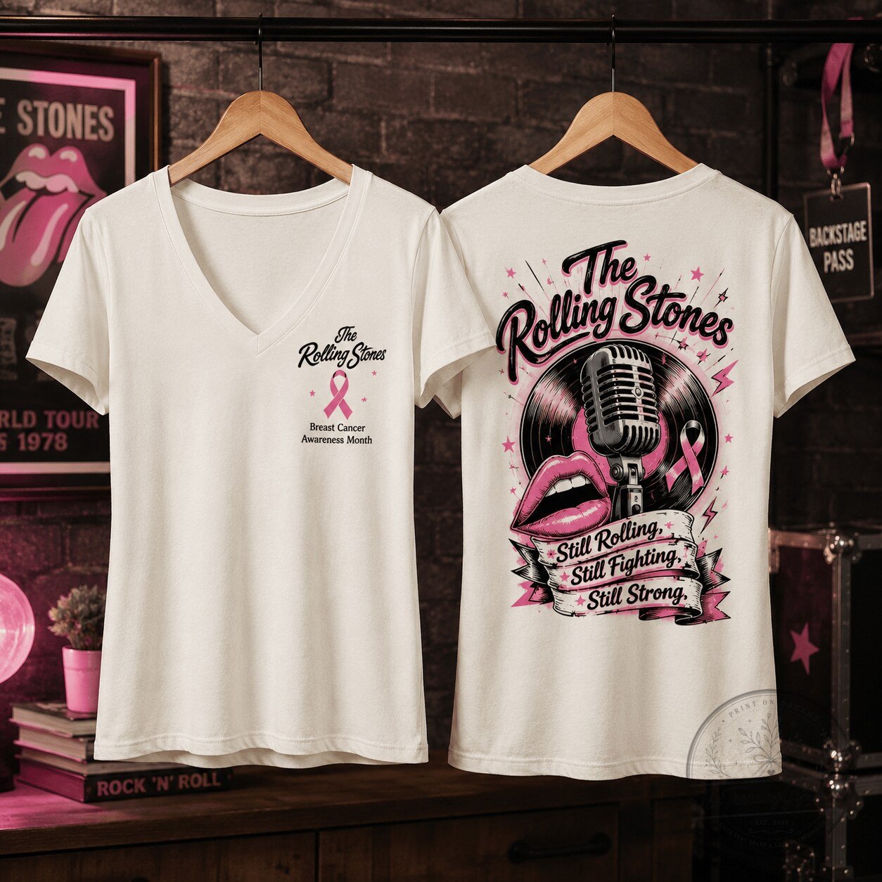 The Rolling Stones Breast Cancer Awareness Month Still Rolling Still Fighting T-Shirt 1 The Rolling Stones Breast Cancer Awareness Month Still Rolling Still Fighting T-Shirt
