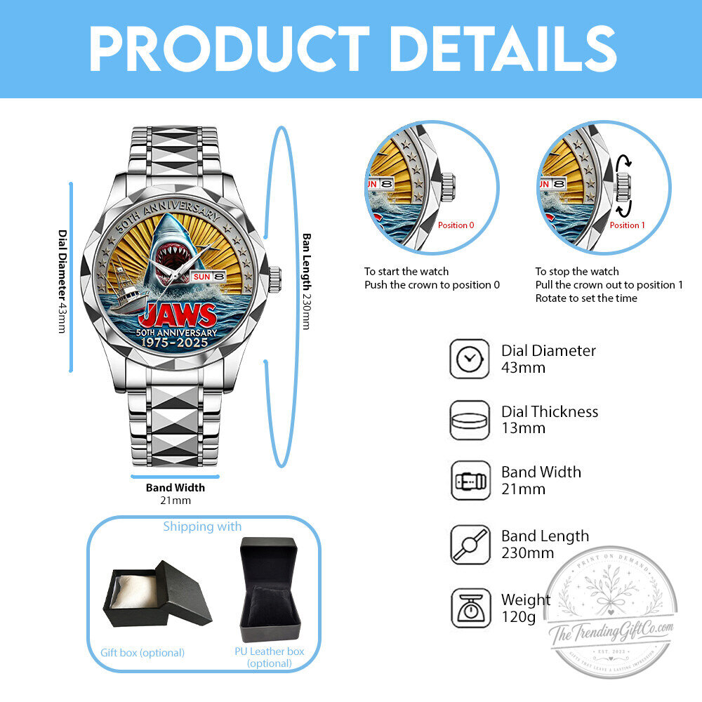 Jaws 50th Anniversary 1975-2025 Commemorative Stainless Steel Watch 7 Jaws 50th Anniversary 1975-2025 Commemorative Stainless Steel Watch