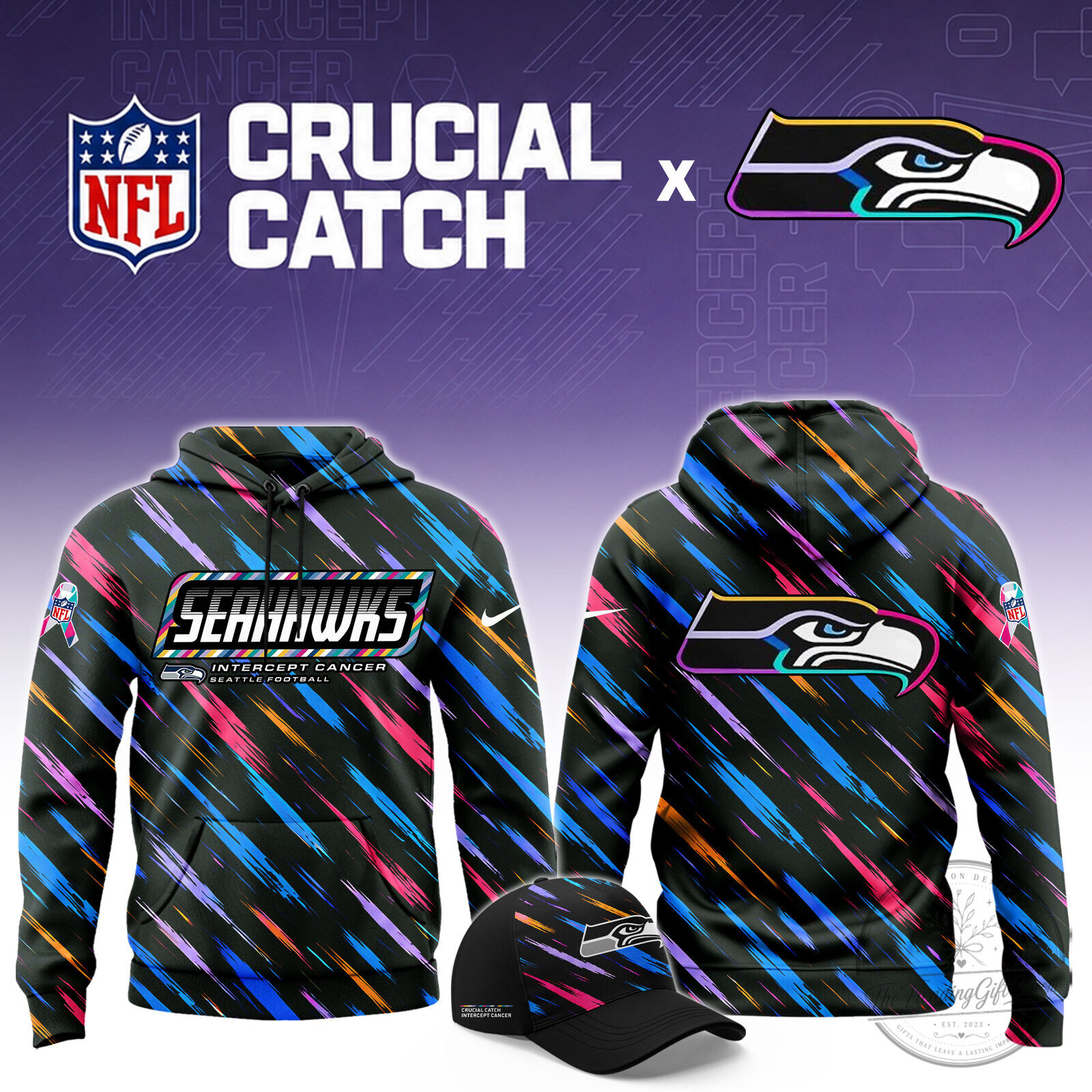Seattle Seahawks NFL Crucial Catch Intercept Cancer Limited Edition Hoodie