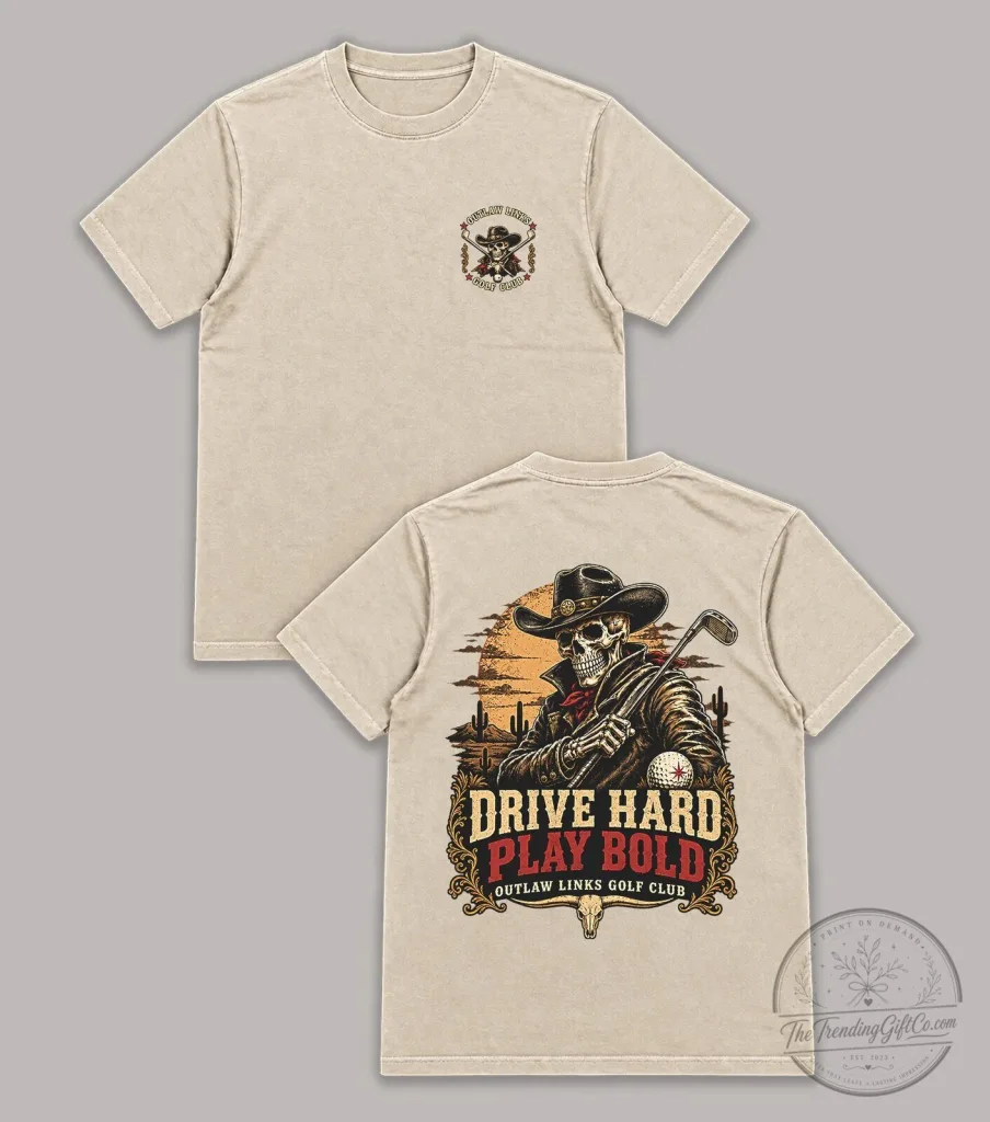 Cowboy Shirt Skeleton Golfer Drive Hard Play Bold T-Shirt