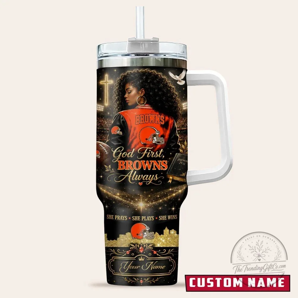 Browns Football Fan Stainless Steel Tumbler with Handle and Straw