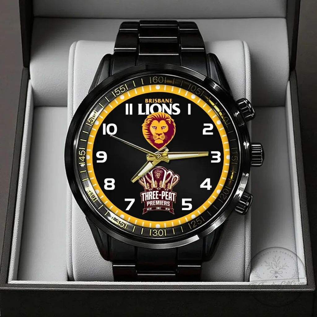 Brisbane Lions AFL Three-Peat Premiers Black Stainless Steel Watch 39 Brisbane Lions AFL Three-Peat Premiers Black Stainless Steel Watch