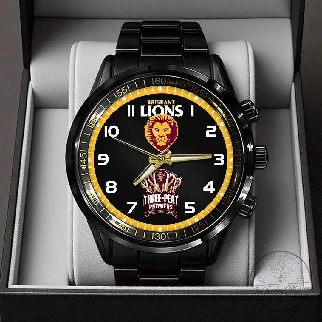 Brisbane Lions AFL Three-Peat Premiers Black Stainless Steel Watch