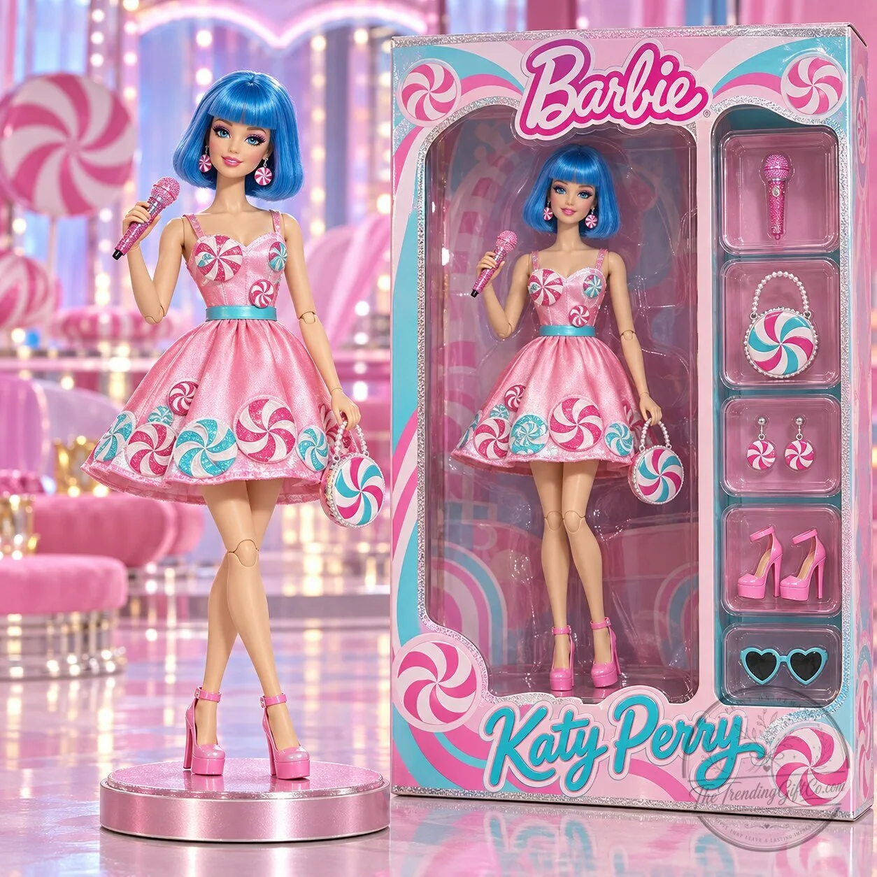 Katy Perry Barbie Signature Doll with Pink Candy Swirl Dress and Accessories 1 Katy Perry Barbie Signature Doll with Pink Candy Swirl Dress and Accessories
