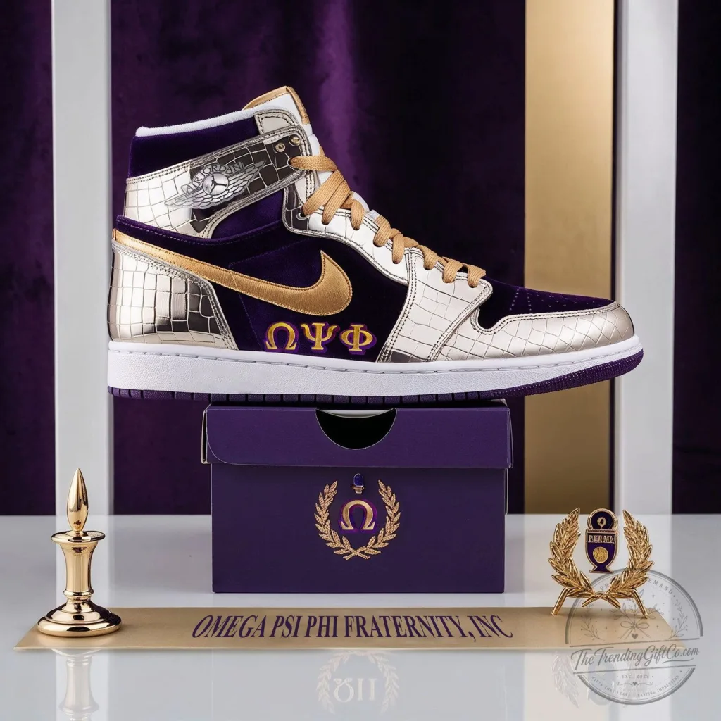 Omega Psi Phi Fraternity Gold and Purple High-Top Sneakers Omega Psi Phi Fraternity Gold and Purple High-Top Sneakers