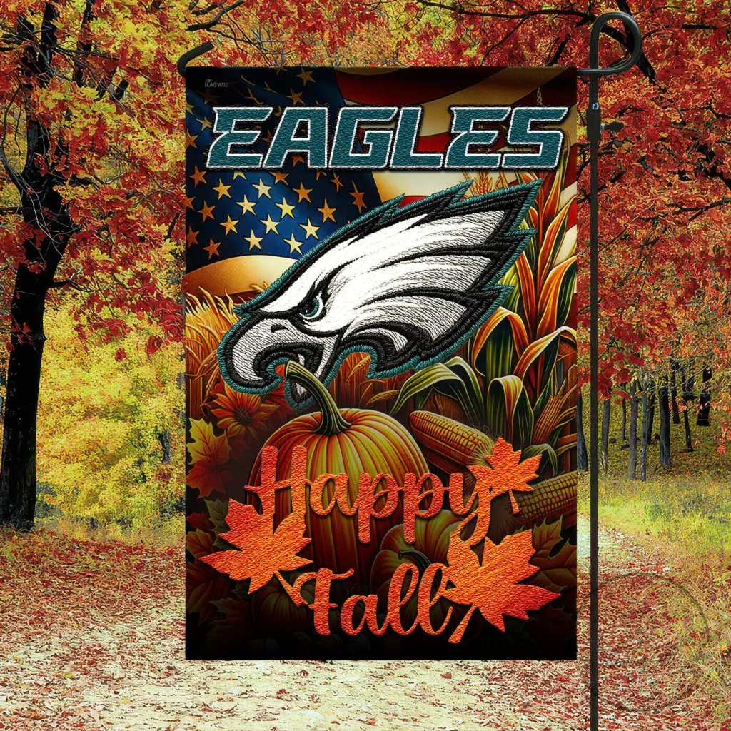 Philadelphia Eagles American Flag Happy Fall Autumn Harvest Garden Flag Philadelphia Eagles American Flag Happy Fall Autumn Harvest Garden Flag