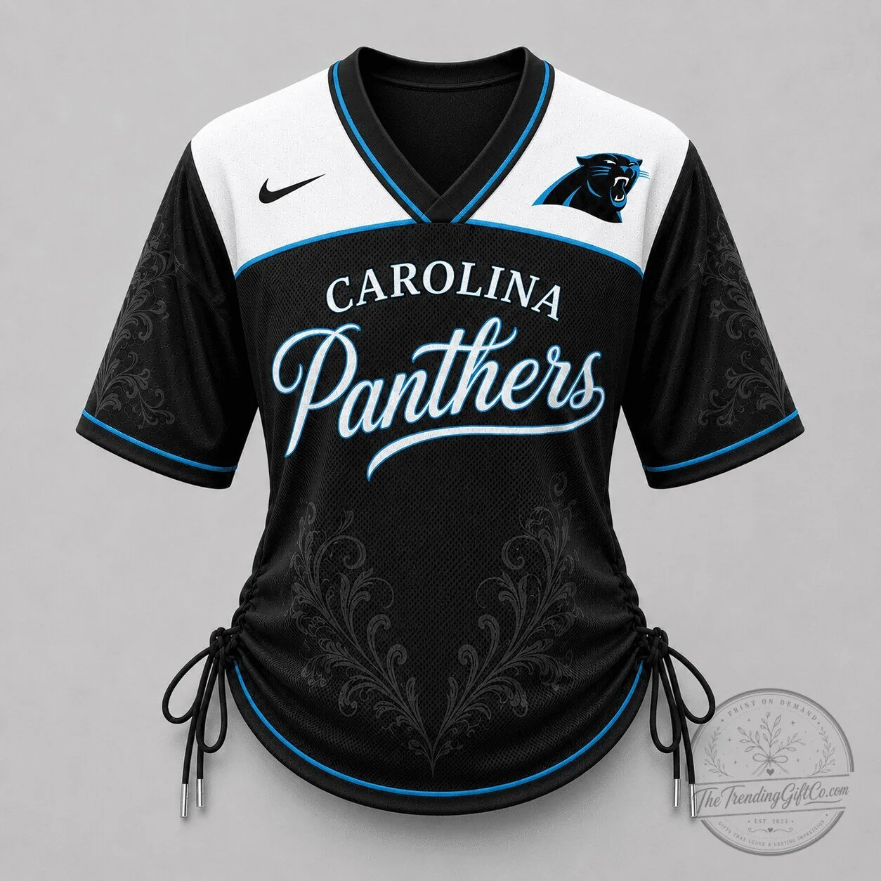 Carolina Panthers Women's Black Game Day Football Jersey with Lace-Up V-Neck 1 Carolina Panthers Women