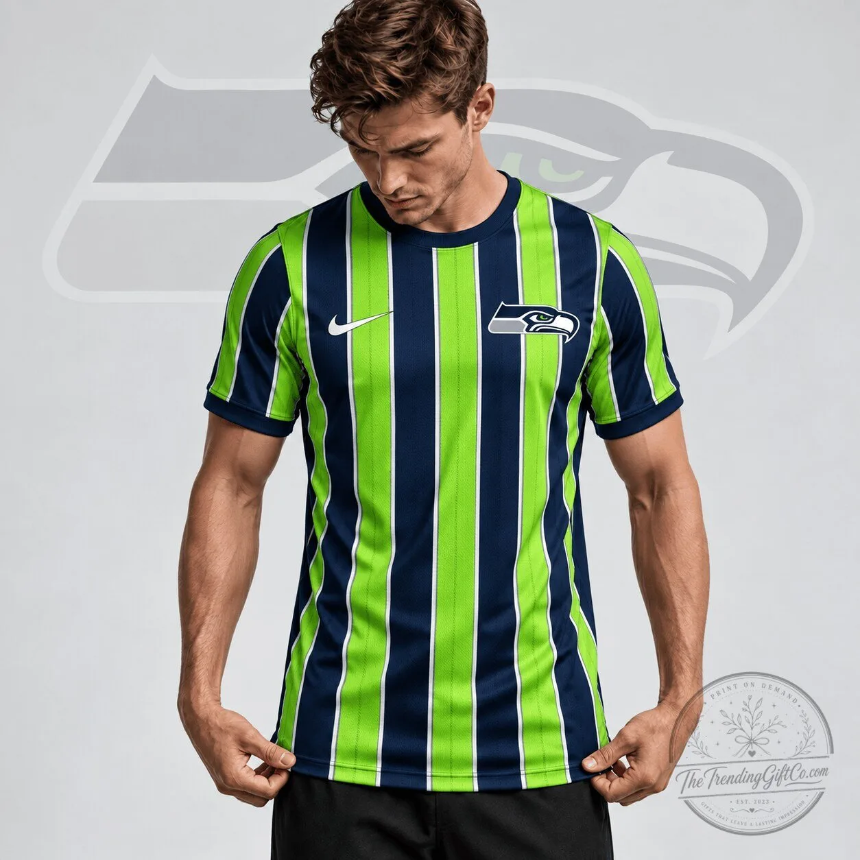 Seattle Seahawks NFL Team Crest Vertical Stripe Performance Football Jersey 1 Seattle Seahawks NFL Team Crest Vertical Stripe Performance Football Jersey
