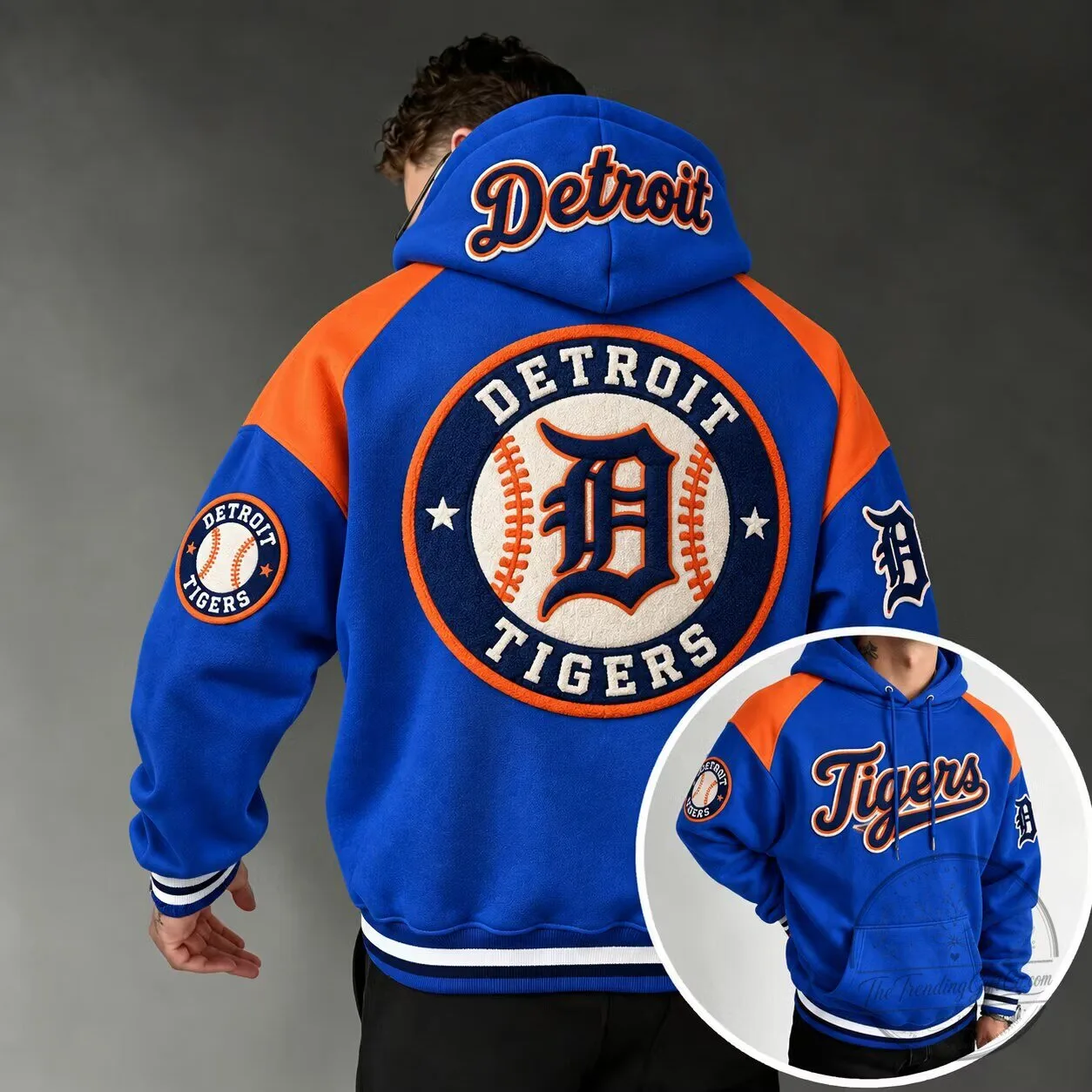 Detroit Tigers Baseball Team Logo Royal Blue and Orange Oversized Hoodie