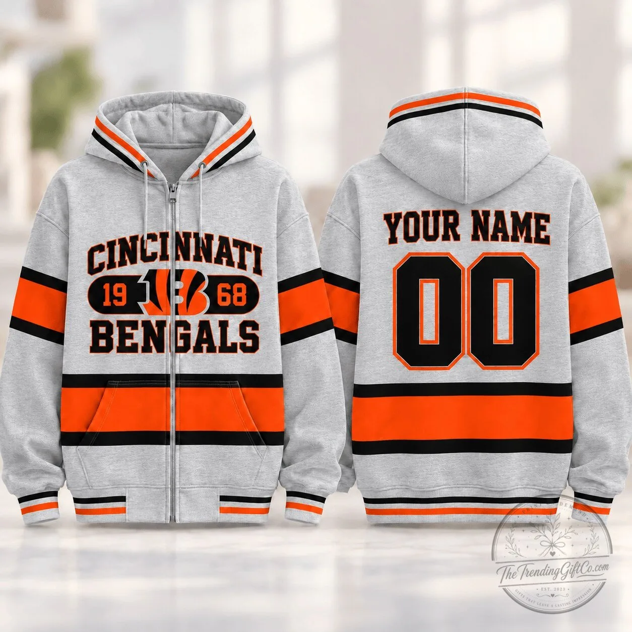 Cincinnati Bengals Personalized Varsity Stripe Full-Zip Hoodie