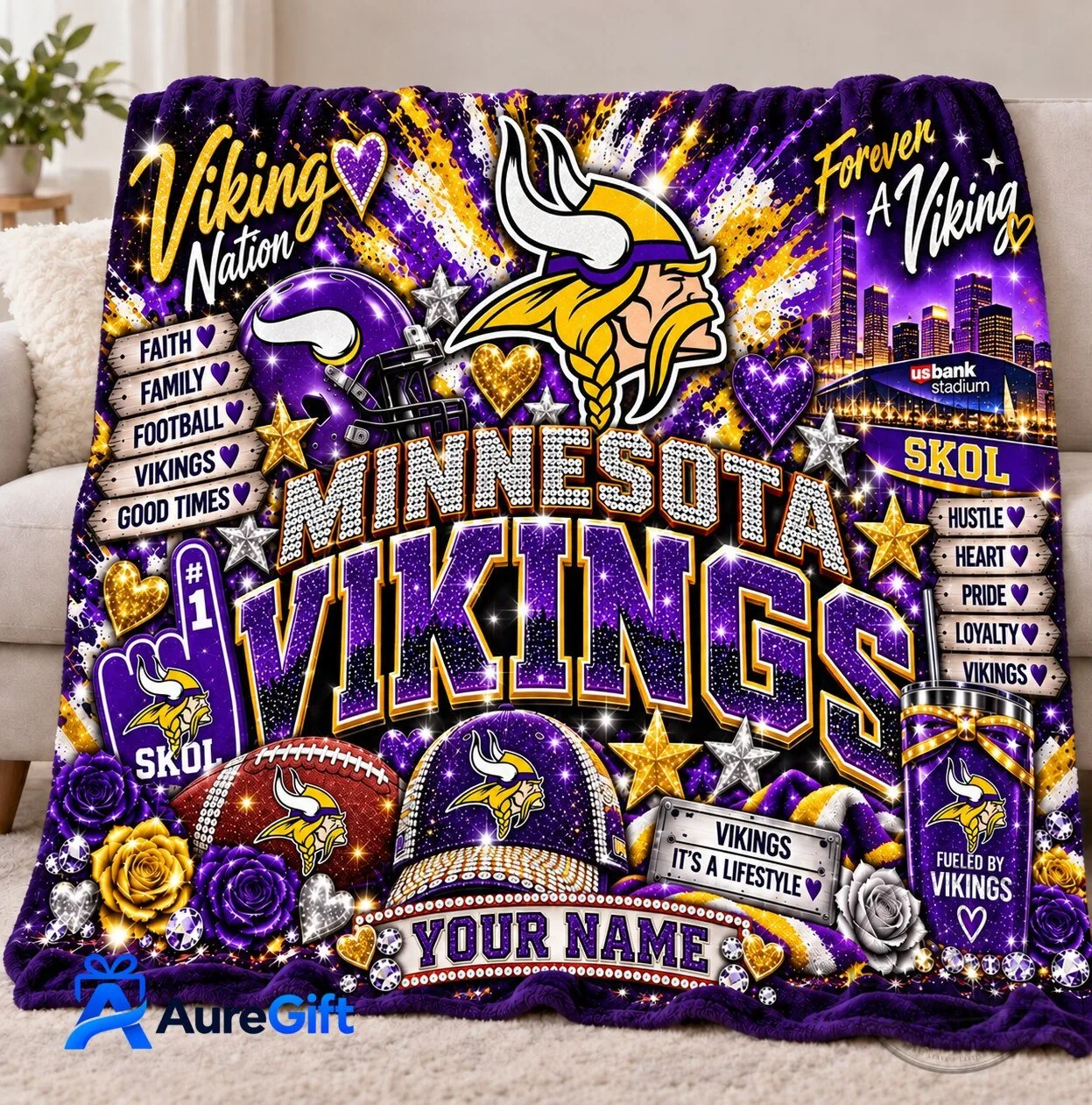 Minnesota Vikings Football Team Personalized Fleece Blanket