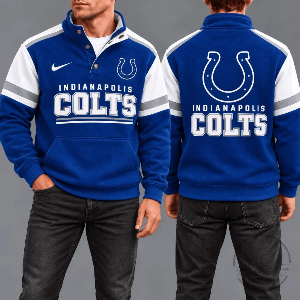 Indianapolis Colts NFL Game Day Snap-Neck Sports Fan Pullover Sweatshirt Indianapolis Colts NFL Game Day Snap-Neck Sports Fan Pullover Sweatshirt