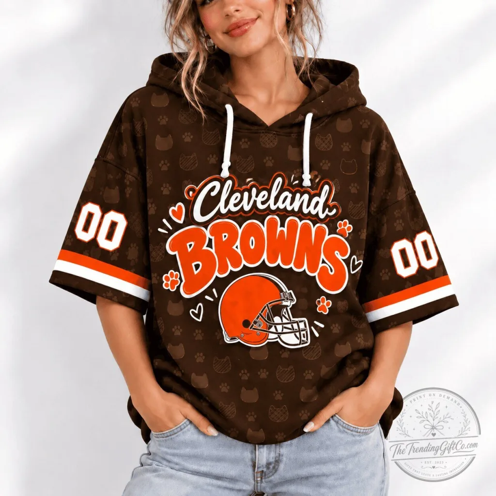 Women's Short-Sleeve Hoodie featuring Cleveland Browns Football Team Design Women's Short-Sleeve Hoodie featuring Cleveland Browns Football Team Design