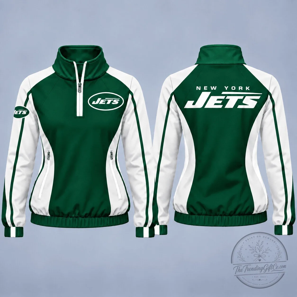 New York Jets National Football League Green and White Colorblock Quarter-Zip Jacket 1 New York Jets National Football League Green and White Colorblock Quarter-Zip Jacket