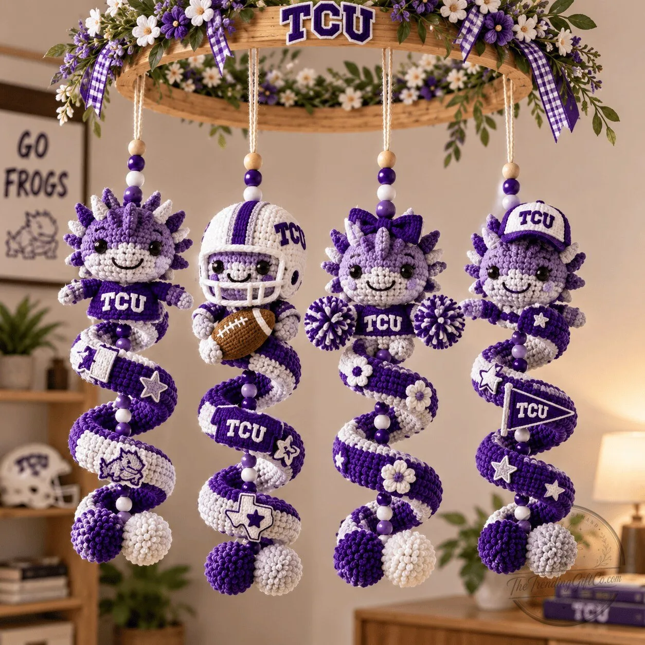 Texas Christian University Horned Frogs Crochet Baby Mobile Nursery Decor 1 Texas Christian University Horned Frogs Crochet Baby Mobile Nursery Decor