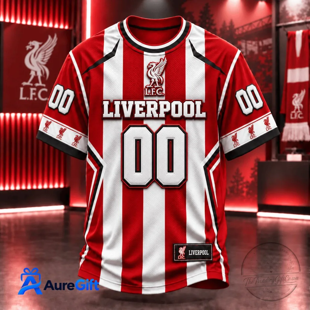 Liverpool Football Club Red and White Striped Personalized Soccer Jersey Liverpool Football Club Red and White Striped Personalized Soccer Jersey