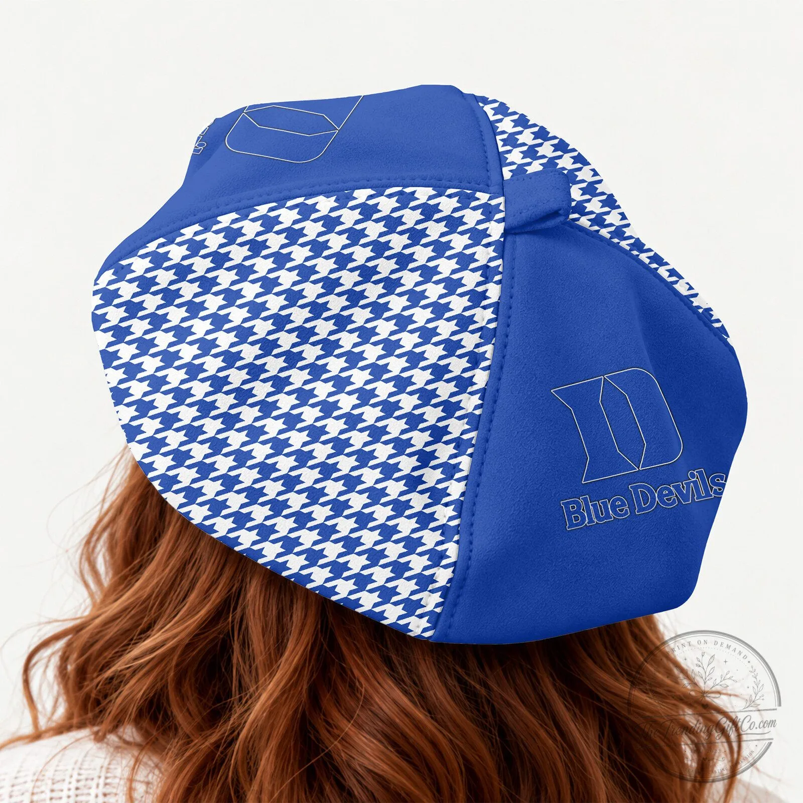 Duke Blue Devils Houndstooth Pattern Custom Name Beret Cap Hat 6 Duke Blue Devils Houndstooth Pattern Custom Name Beret Cap Hat