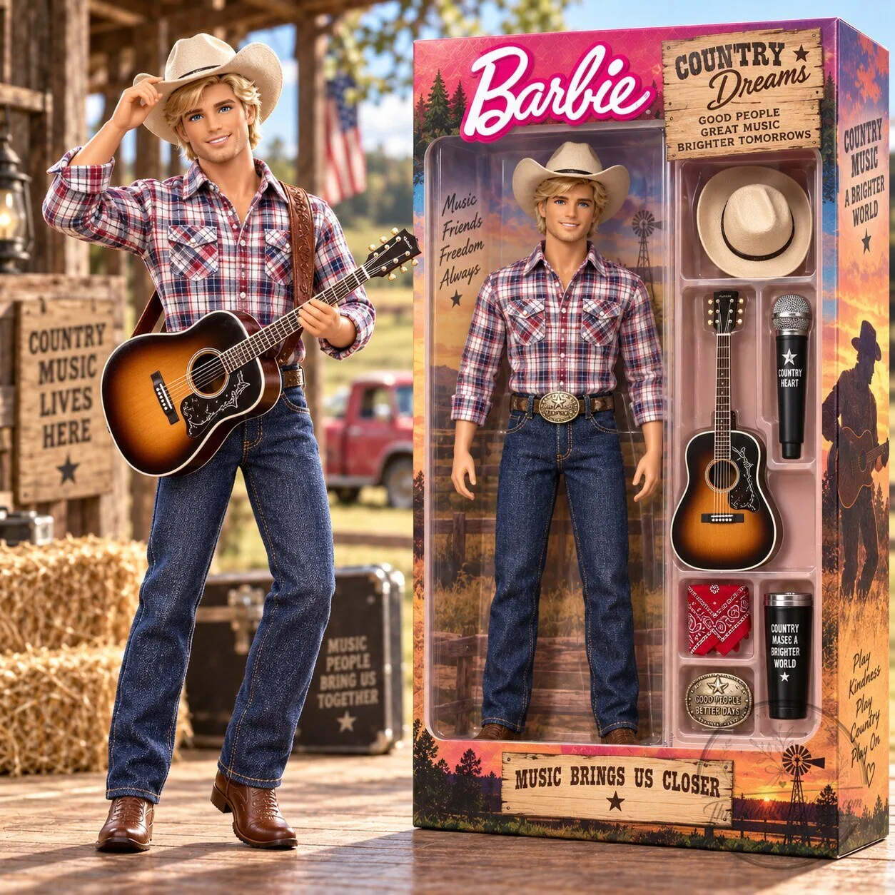 Barbie Ken Country Dreams Music Collection Commemorative Doll Figure