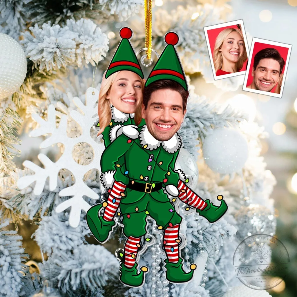 Personalized Couple Elf Christmas Ornament Custom Photo Funny Holiday Gift Personalized Couple Elf Christmas Ornament Custom Photo Funny Holiday Gift