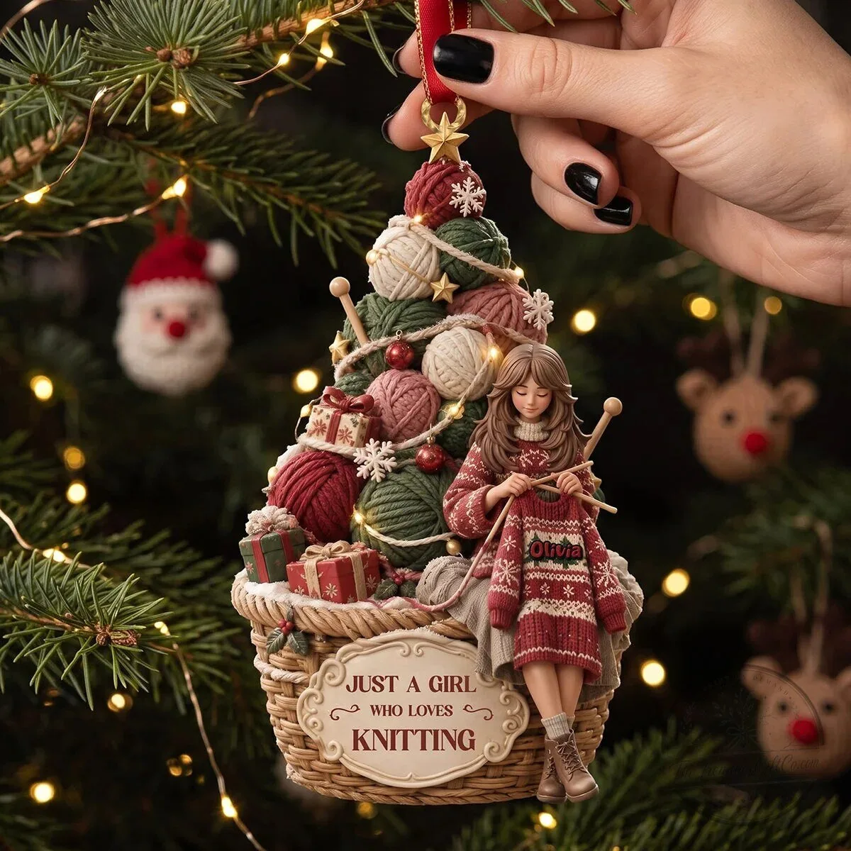 Knitting Girl Christmas Tree Basket Personalized Ornament 6 Knitting Girl Christmas Tree Basket Personalized Ornament