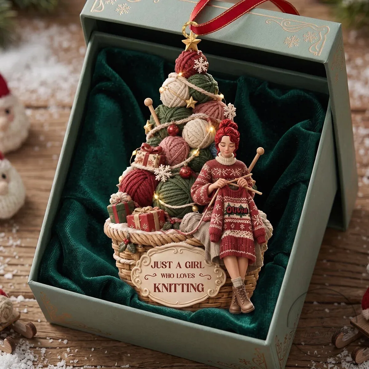 Knitting Girl Christmas Tree Basket Personalized Ornament 7 Knitting Girl Christmas Tree Basket Personalized Ornament