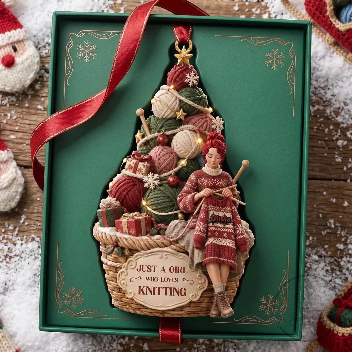 Knitting Girl Christmas Tree Basket Personalized Ornament 8 Knitting Girl Christmas Tree Basket Personalized Ornament