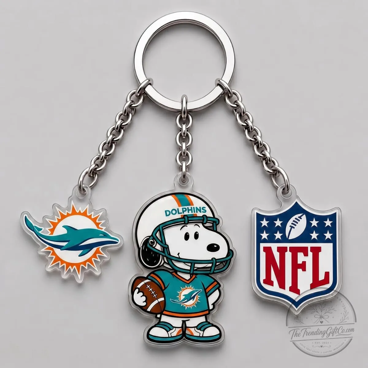 Miami Dolphins Snoopy National Football League Triple Charm Keychain