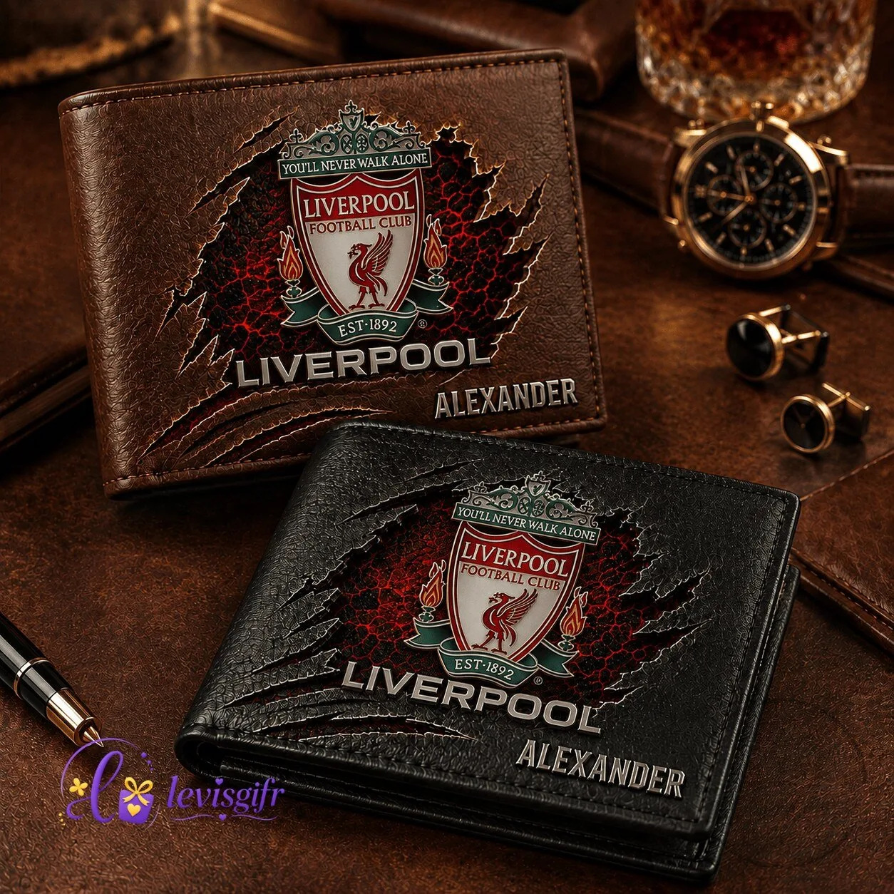 Liverpool Football Club Personalized Leather Wallet for Men and Women