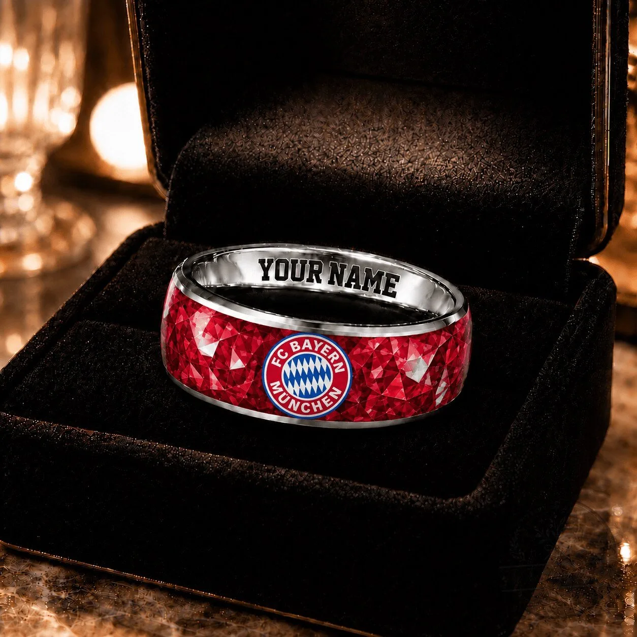 FC Bayern Munich Bundesliga Red Gemstone Custom Name Ring