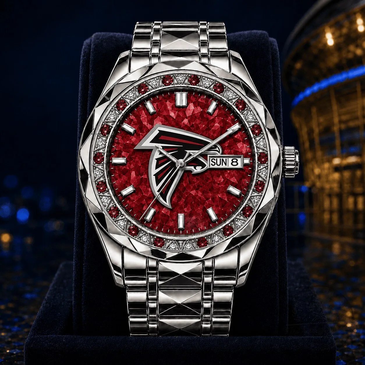 Atlanta Falcons NFL Football Team Logo Red Gemstone Men's Watch