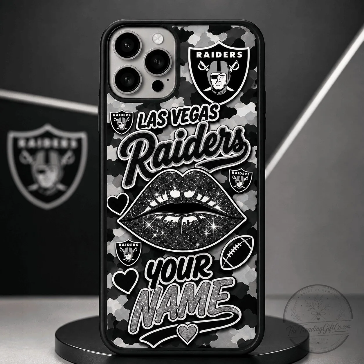 Las Vegas Raiders Personalized Glitter Lips Camouflage Phone Case 1 Las Vegas Raiders Personalized Glitter Lips Camouflage Phone Case