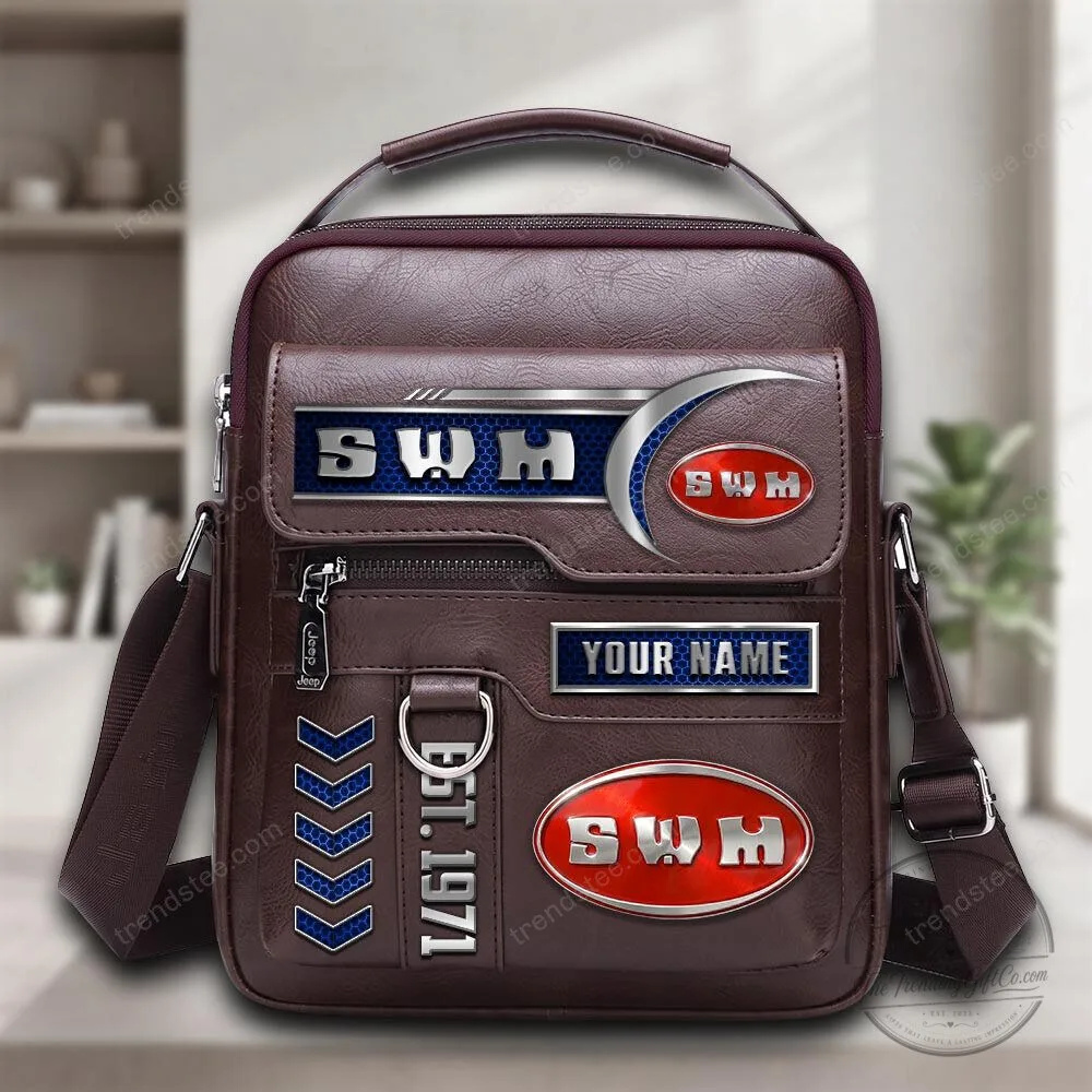SWM Motors Personalized Name Brown Leather Shoulder Bag 1 SWM Motors Personalized Name Brown Leather Shoulder Bag
