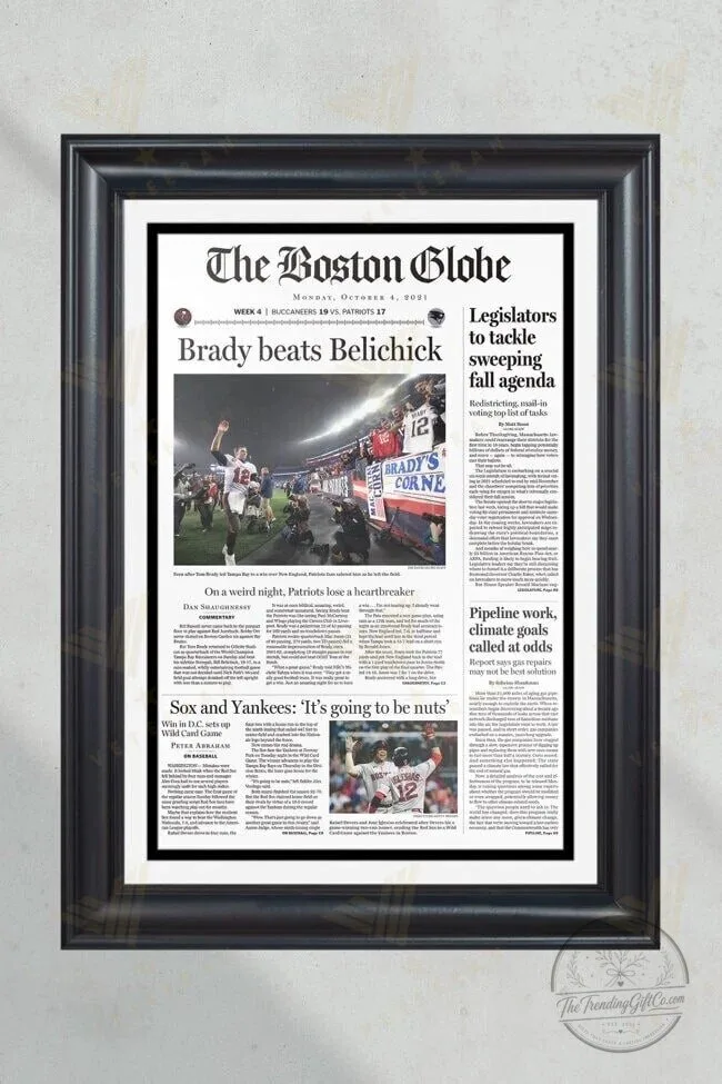 Bill Belichick and Tom Brady Newspaper Front Page Framed Wall Art