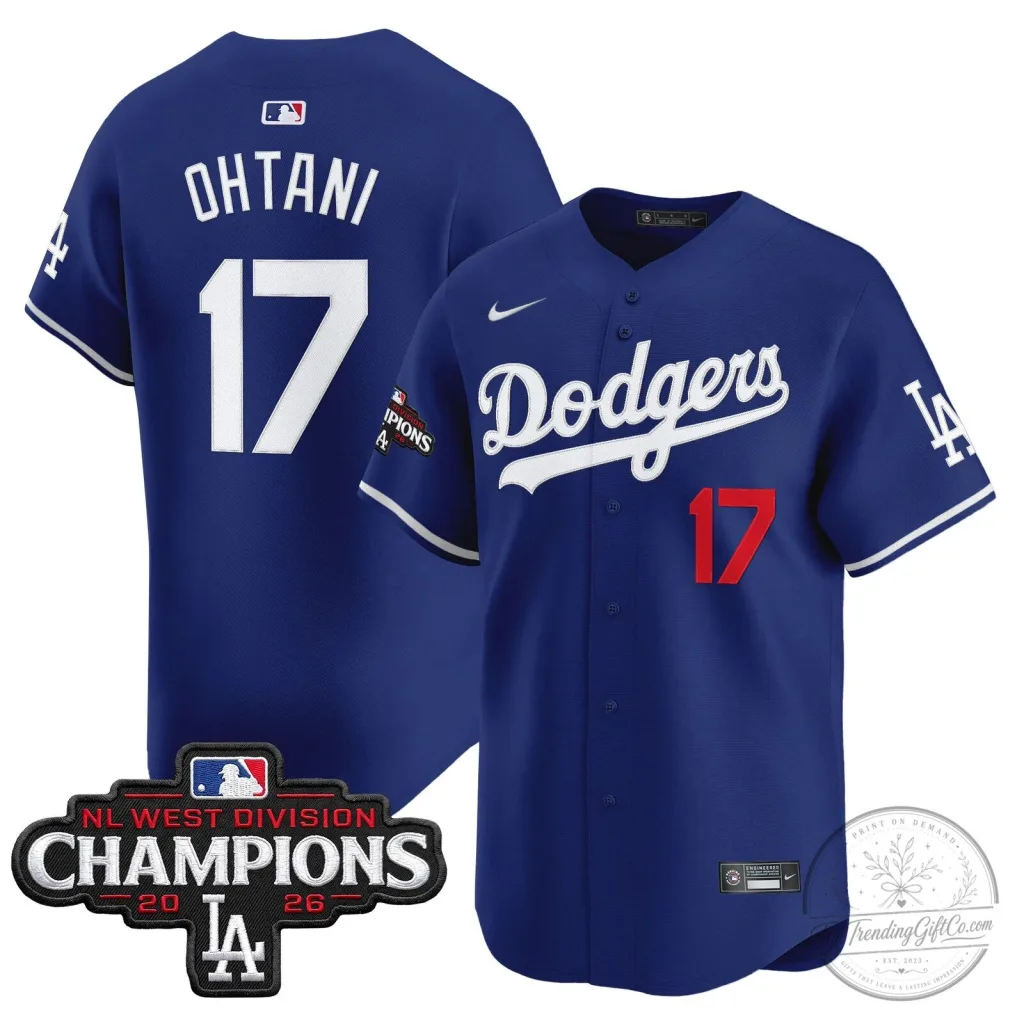 Los Angeles Dodgers Shohei Ohtani Number 17 NL West Division Champions Baseball Jersey Los Angeles Dodgers Shohei Ohtani Number 17 NL West Division Champions Baseball Jersey