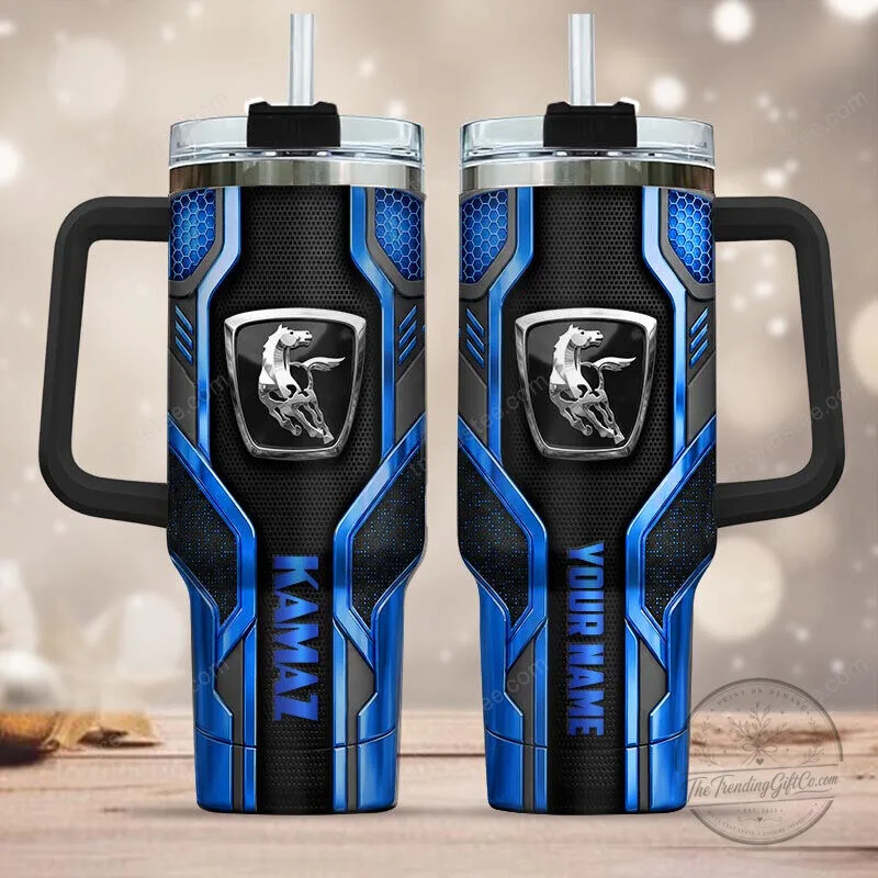 Kamaz Blue and Black Racing Horse Logo Insulated Stainless Steel Tumbler