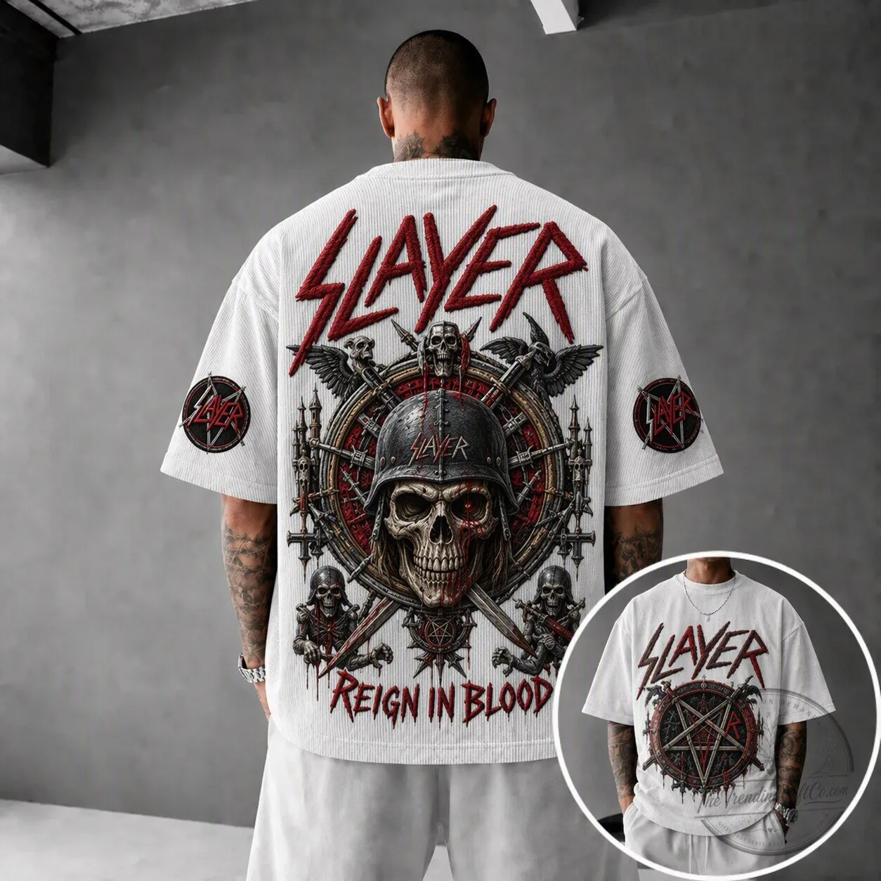 Slayer Reign in Blood Heavy Metal Band Skull Graphic T-Shirt