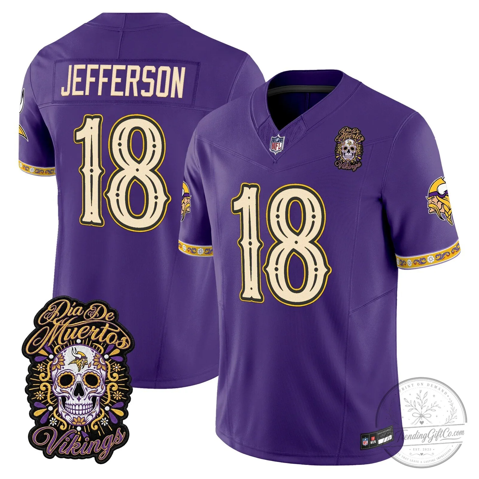 Dia de los Muertos Football Jersey for Justin Jefferson - Minnesota Vikings 1 Dia de los Muertos Football Jersey for Justin Jefferson - Minnesota Vikings