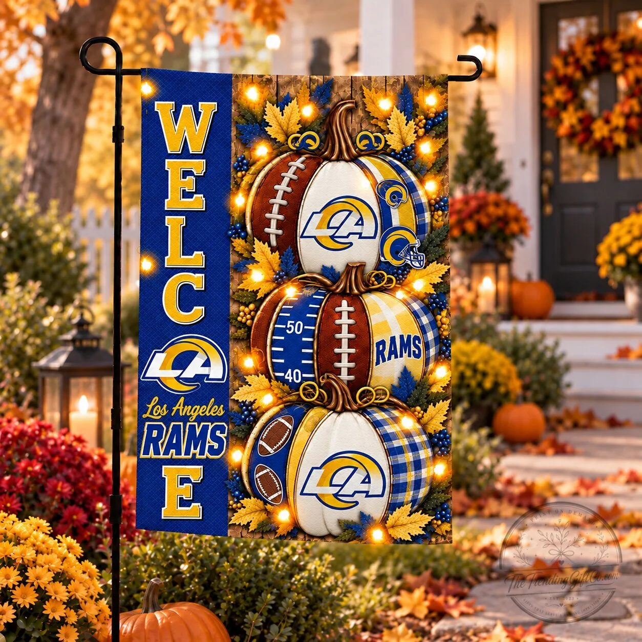 Los Angeles Rams Halloween Football Pumpkins Welcome Garden Flag