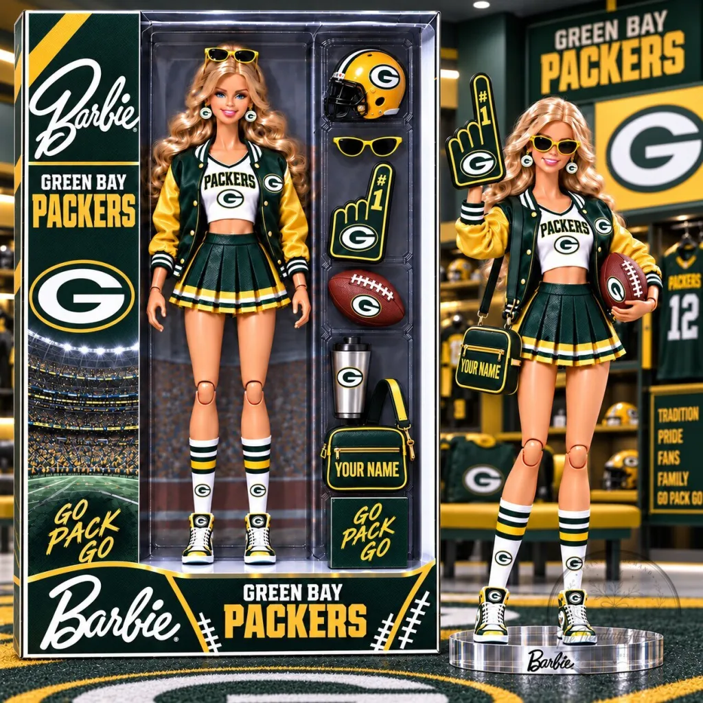 Green Bay Packers Barbie Doll Collectible Football Fan Gift Green Bay Packers Barbie Doll Collectible Football Fan Gift