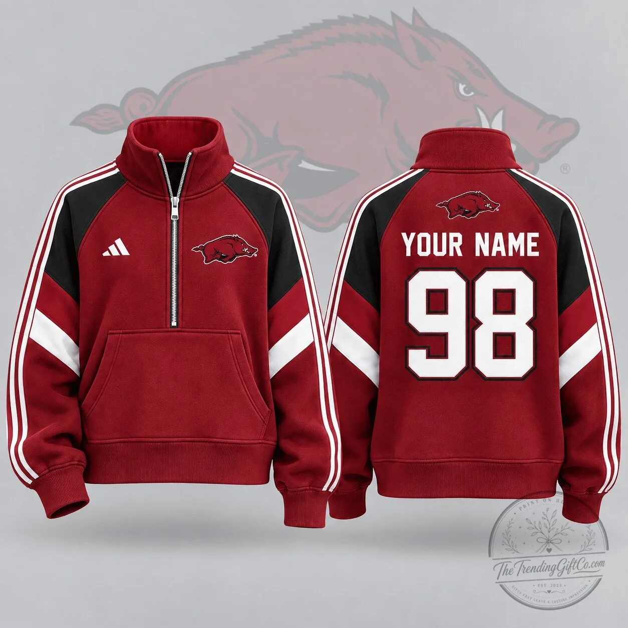 Arkansas Razorbacks Personalized Quarter-Zip Pullover Sweatshirt 1 Arkansas Razorbacks Personalized Quarter-Zip Pullover Sweatshirt