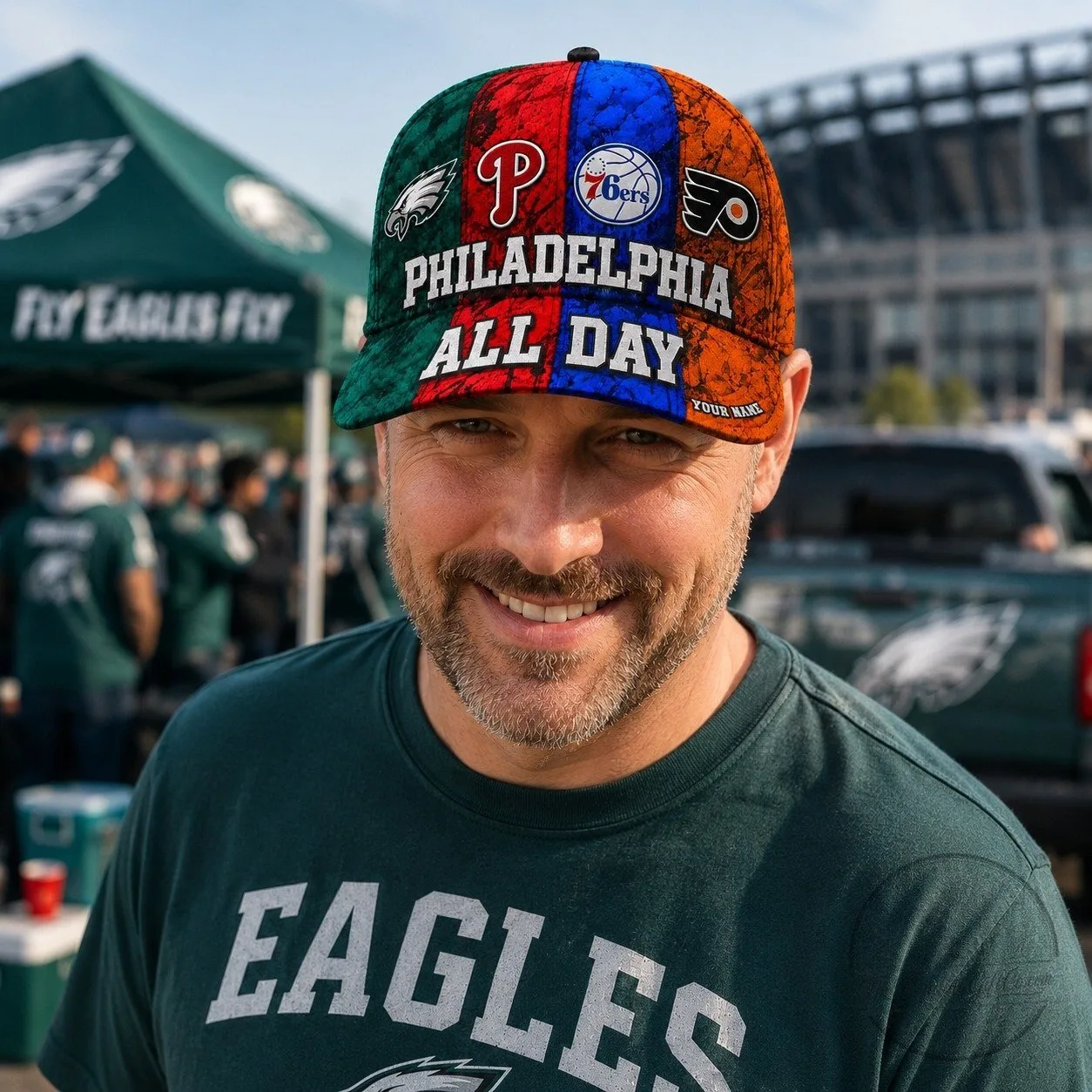Philadelphia All Day Sports Fan Baseball Cap, Eagles Phillies 76ers Flyers Hat 7 Philadelphia All Day Sports Fan Baseball Cap, Eagles Phillies 76ers Flyers Hat
