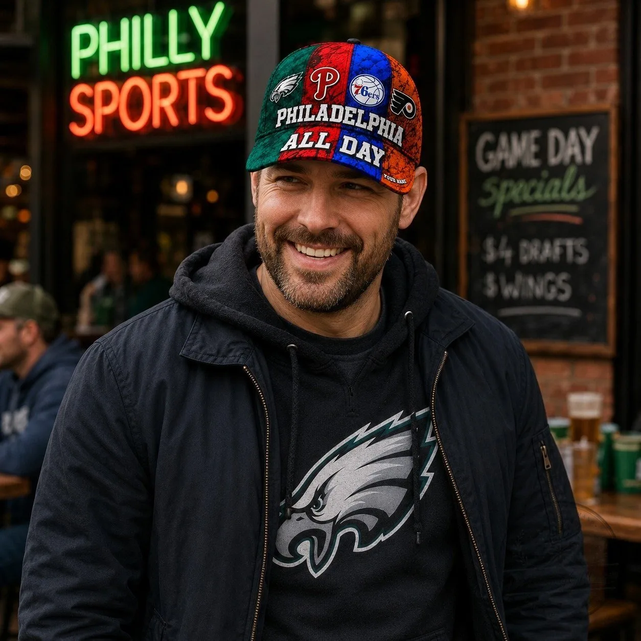 Philadelphia All Day Sports Fan Baseball Cap, Eagles Phillies 76ers Flyers Hat 9 Philadelphia All Day Sports Fan Baseball Cap, Eagles Phillies 76ers Flyers Hat