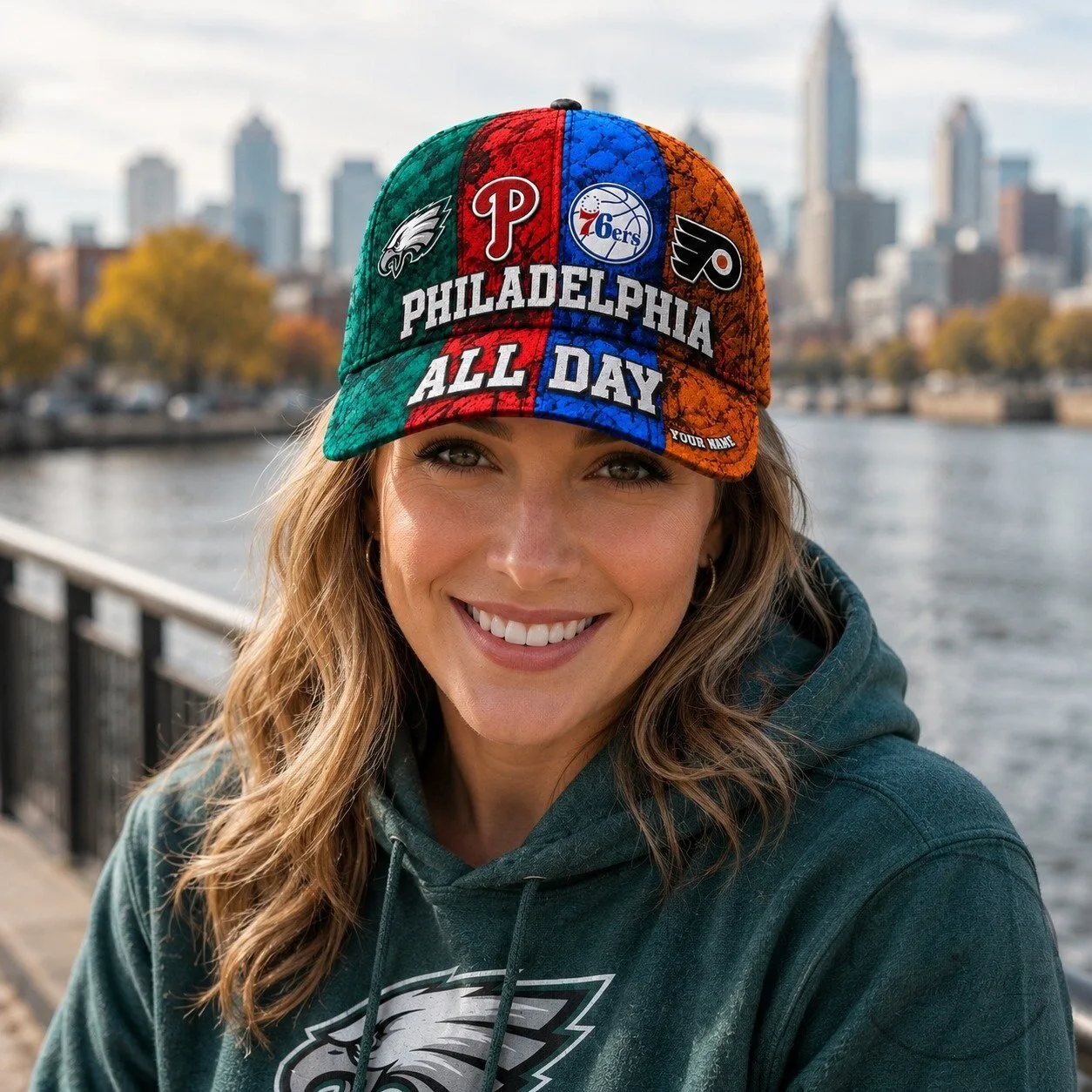 Philadelphia All Day Sports Fan Baseball Cap, Eagles Phillies 76ers Flyers Hat 10 Philadelphia All Day Sports Fan Baseball Cap, Eagles Phillies 76ers Flyers Hat