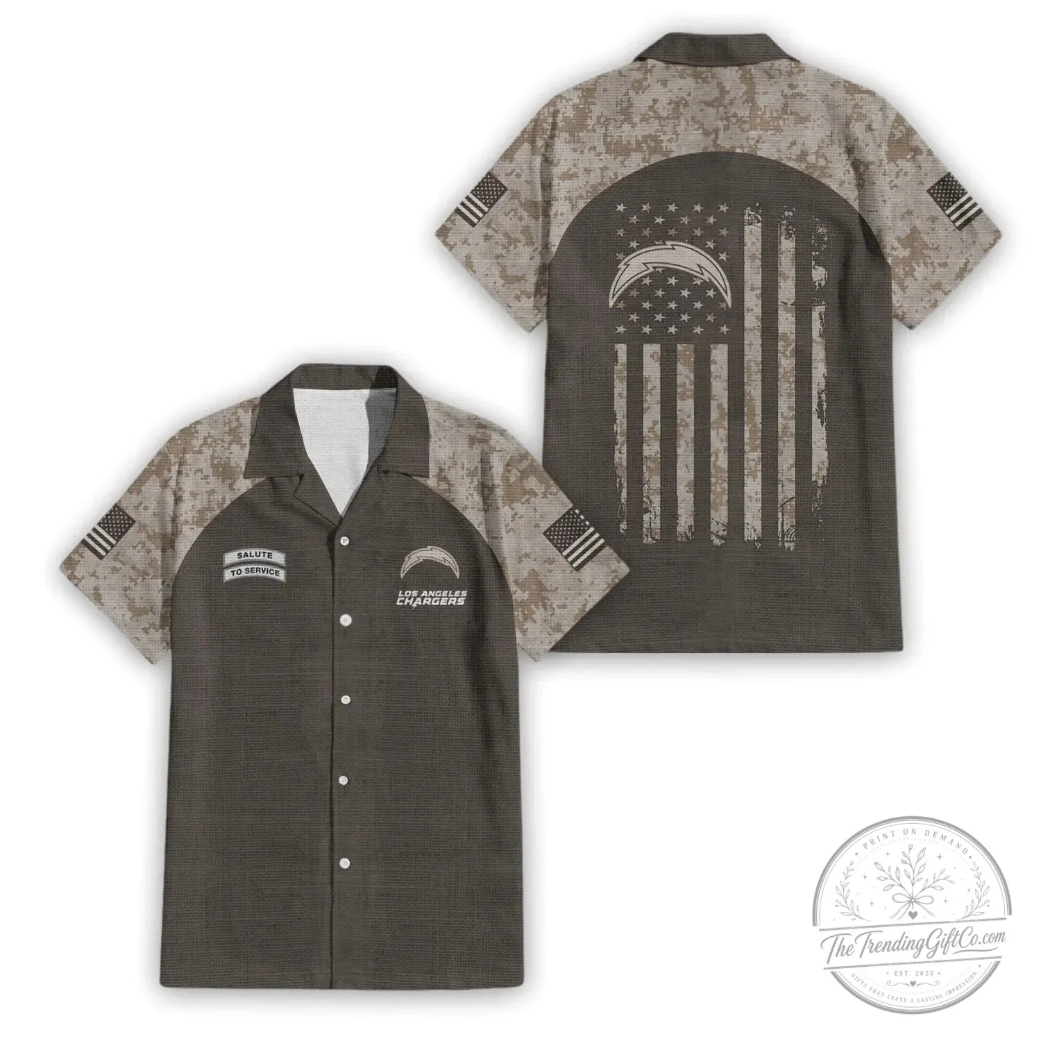 Los Angeles Chargers Salute To Service Military Camouflage Hawaiian Shirt
